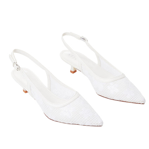 Pair of Lace Mesh Pointed Slingback Pumps Low Heels, CS300102 (VER.2)
