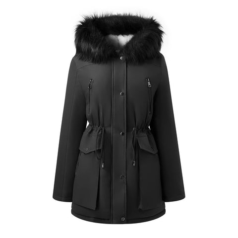 Hooded Mid-length Coat with Detachable Faux Fur Trim, CC060957