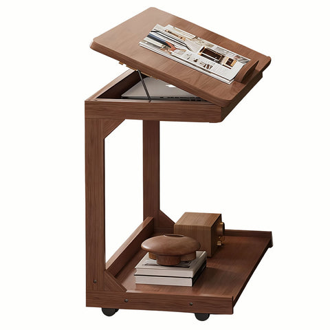 C-Shaped Side Table with Wheels and Hidden Storage, FL280085