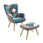 Colour Block Upholstered Wingback Armchair with Footstool, XY0437