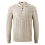 Long-Sleeve Polo Collar Cable-Knit Jumper, CC291553