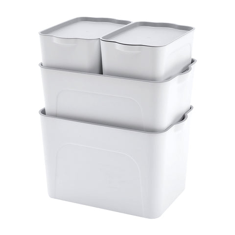 Livingandhome Set of 4 Plastic Storage Boxes with Lids in White , SC1570