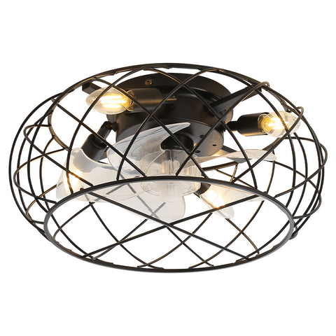Livingandhome Black Cage Ceiling Fan Light, DM0580