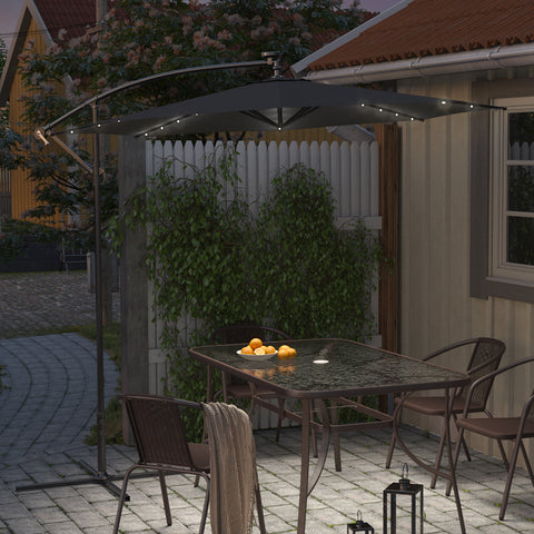 Livingandhome Outdoor 32 LED Lighted Patio Umbrella with Crank Lift System, Cross Base & Fillable Base, LG0928LG0441LG0884