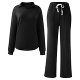 2-Piece Casual Turn-Down Collar Long-Sleeved Loungewear Set, CC062147