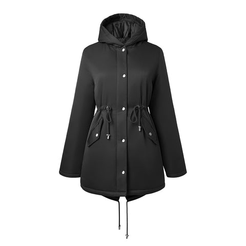 Mid-Length Hooded Coat with Drawstring Waist, CC061007