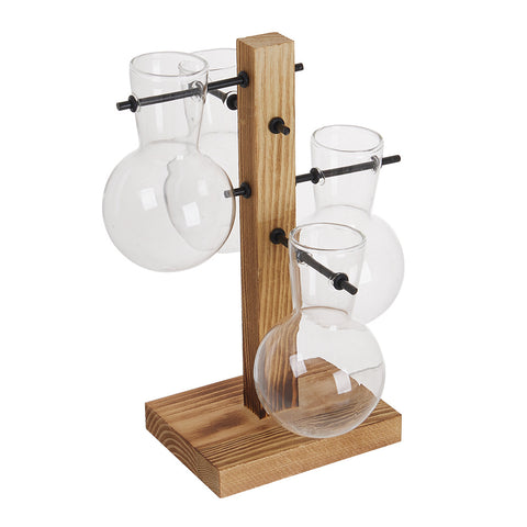 Livingandhome Desktop Wooden Plant Propagation Station with 4 Bulb Vases, WF0258