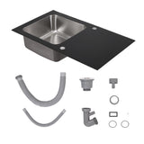 Single Bowl Black Glass Top Kitchen Sink with Waste Kit, MK150032