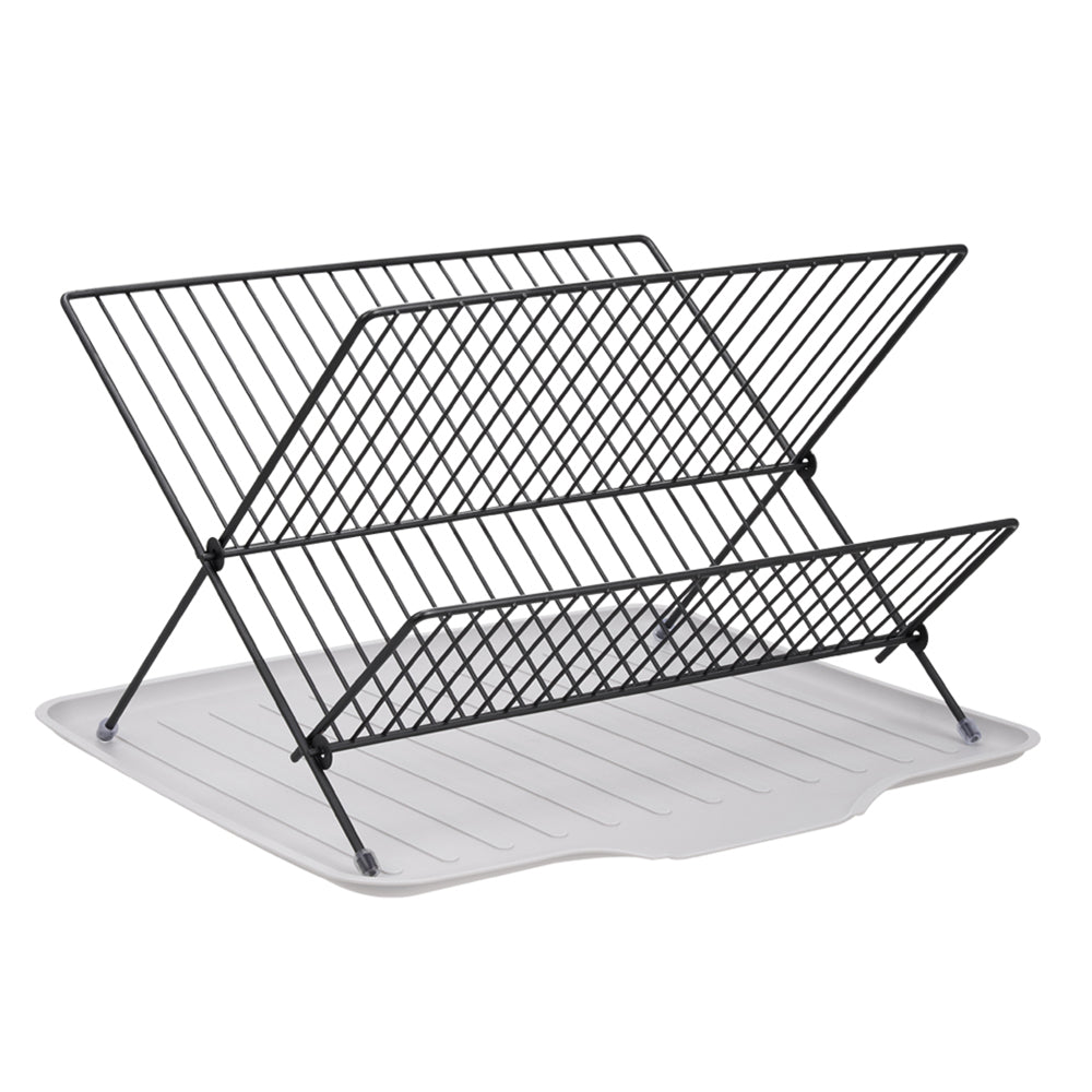 2-Tier Foldable Countertop Dish Drying Rack with Drip Tray, HM320014 ...