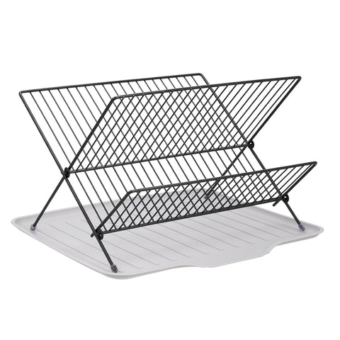 2-Tier Foldable Countertop Dish Drying Rack with Drip Tray, HM320014 (Ver.2)