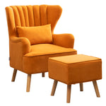 Livingandhome Contemporary Curved Back Single Armchair with Lumbar Pillow and Footstool, JM1613