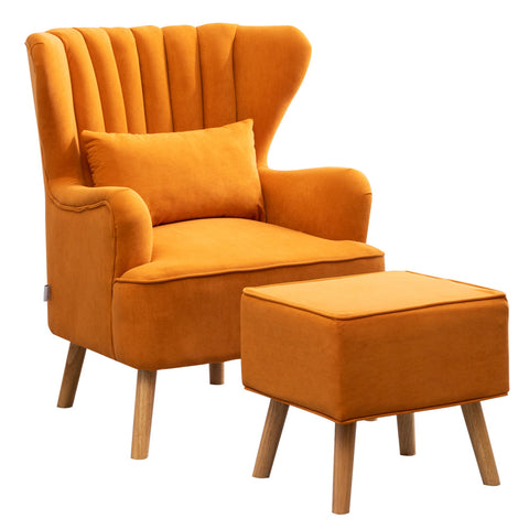 Livingandhome Contemporary Curved Back Single Armchair with Lumbar Pillow and Footstool, JM1613
