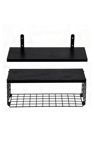3-Tier Wall-mounted Floating Shelves with Wire Storage Basket, FL070060
