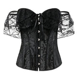 Off-the-Shoulder Lace Corset Top with Front Busk Closure & Lace-Up Back, CC062393