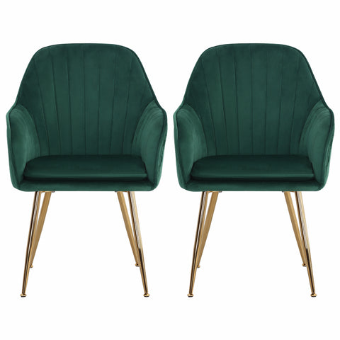 Livingandhome 2Pcs Modern Velvet Upholstered Dining Chairs with Polished Gold Legs, XY0711