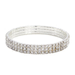 Silver Three-Row Rhinestone Elastic Alloy Anklet, CA290021 (Ver.2)