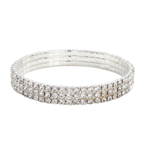 Silver Three-Row Rhinestone Elastic Alloy Anklet, CA290021 (Ver.2)
