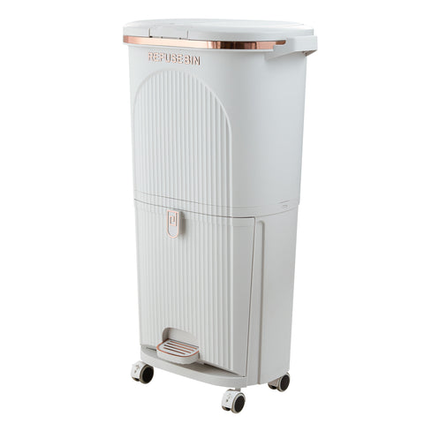 2-Tier Household Sorting Trash Bin with Lid & Wheels, HH320009