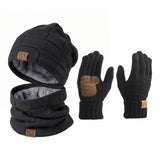 3-Piece Winter Fleece-Lined Knitted Beanie Hat Snood Scarf Gloves Set, CA060050