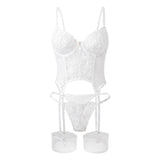3-Piece Sexy Floral Embroidery Bodysuit Lingerie Set with Garter Belt, CC291215