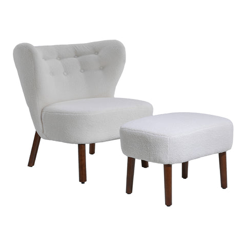 Livingandhome Teddy Bear Fur Tufted Accent Chair with Footstool, FA0433