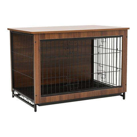 Livingandhome Brown Wooden Wire Dog Crate Pet Cage, FI0640