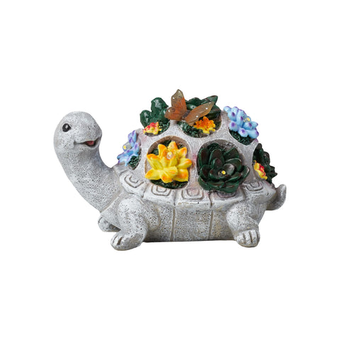Solar-Powered Turtle Garden Ornament with Lights & Succulents, GD200177