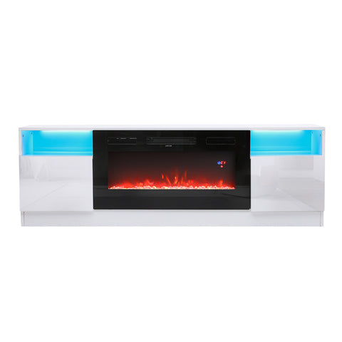 Recessed Electric Fireplace TV Stand with Closed Storage, KA0006KA0007