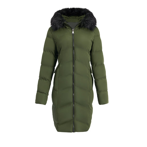 Polyester Quilted Coat with Faux Fur Hood, CC060781  (VER.2)