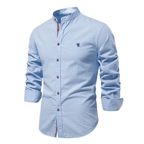 Button-Down Long-Sleeve Shirts with Stand-Up Collar, CC290390