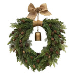 Pre-Lit Front Door Christmas Wreath Decorations with Bow and Bell, IF070103