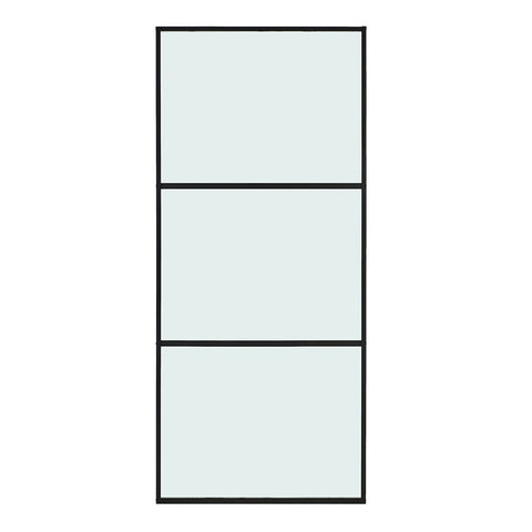 Livingandhome Clear Glass Black Barn Door with Sliding Hardware Kit, LG1117LG1118