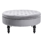 Livingandhome Grey Tufted Velvet Round Cocktail Ottoman, ZH1420