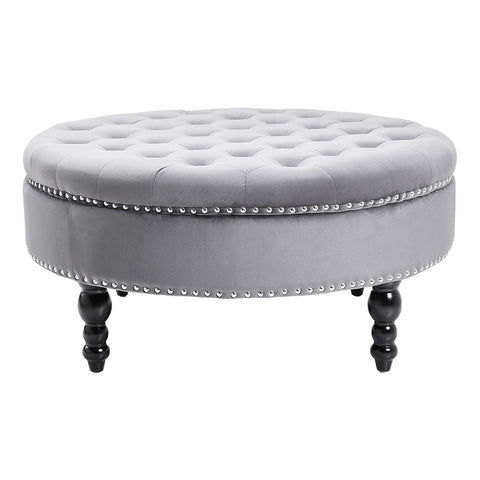Livingandhome Grey Tufted Velvet Round Cocktail Ottoman, ZH1420
