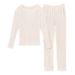 XL-szie Beige Loose V-neck Knit Loungewear Set, WO0401 (Ver.2)