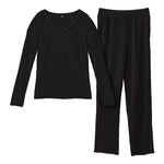 XL-szie Black Loose V-neck Knit Loungewear Set, WO0409 (Ver.2)