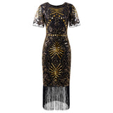 1920s Art Deco Short-Sleeve Sequin Fringed Flapper Dress, CC062209