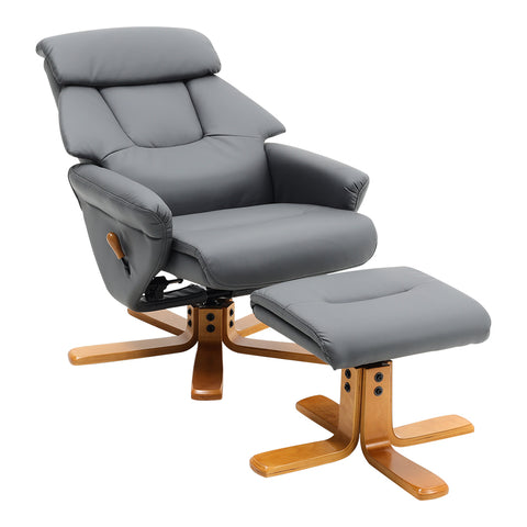 Livingandhome Swivel Faux Leather Lounge Recliner with Ottoman, FA0603