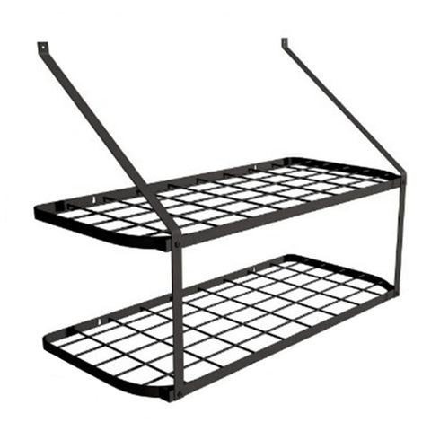 Wandregal 2-stöckig mit 10 Haken für Töpfe und Pfannen Schwarz 74,9/34,8/58,9 cm [TOPFREGAL Schwarz 74,9/34,8/58,9 cm 2-stöckig], HM320027(DE)