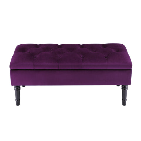 Livingandhome Purple Buttoned Velvet Storage Bench, FA0021