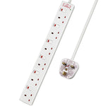 6 Way Socket with Cable 3G1.25, 3M, White, with Indicate Light, Individual Switch, Child-Resistant Sockets, Surge Indicator, AJ0942