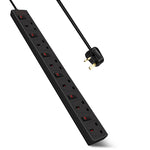 6 Way Socket with Cable 3G1.25, 3M, Black, with Indicate Light, Individual Switch, Child-Resistant Sockets, Surge Indicator, AJ0944