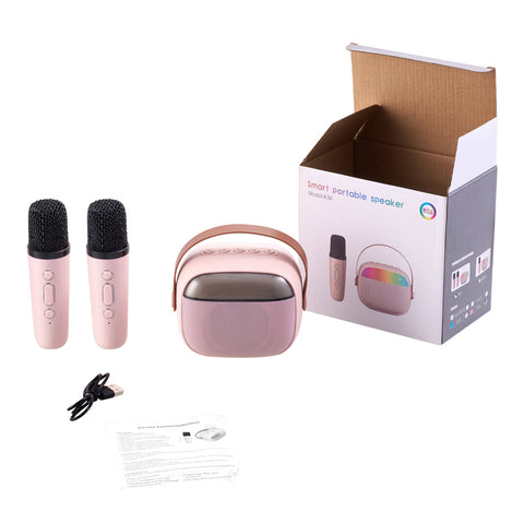 Portable Karaoke Speaker with Two Wireless Microphones and RGB Lights, DF380005