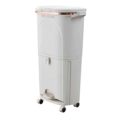 2-Tier Household Sorting Trash Bin with Lid & Wheels, HH320011