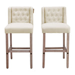 Livingandhome Rustic Set of 2 Bar Stools Linen Tufted with Wood Legs, FA0429