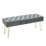Livingandhome Buttoned Velvet Bench Gold Hairpin Legs, FA0164