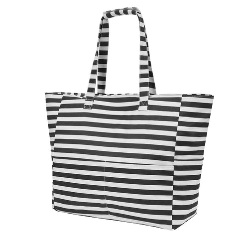 Large Polyester Striped Beach Bag with Multiple Pockets, CB300100