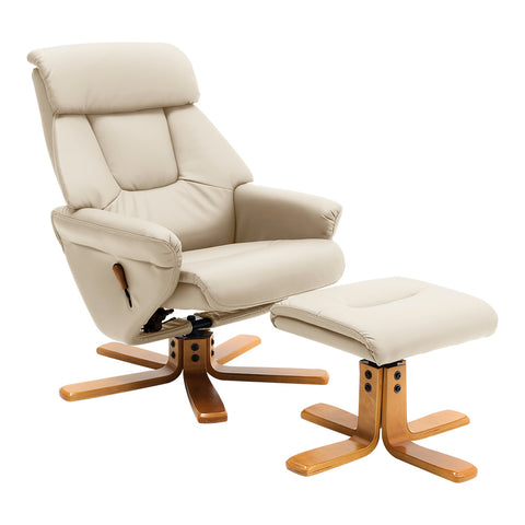 Livingandhome Swivel Faux Leather Lounge Recliner with Ottoman, ZH1493