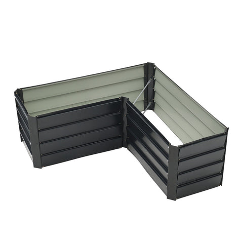 Livingandhome Outdoor Metal L-Shaped Raised Garden Bed, PM1367