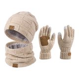 3-Piece Winter Fleece-Lined Knitted Beanie Hat Snood Scarf Gloves Set, CA060050